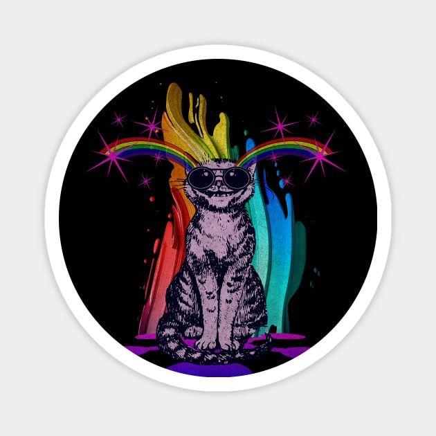 Trippy Stoned Rainbow Cat Magnet by Liesl Weppen